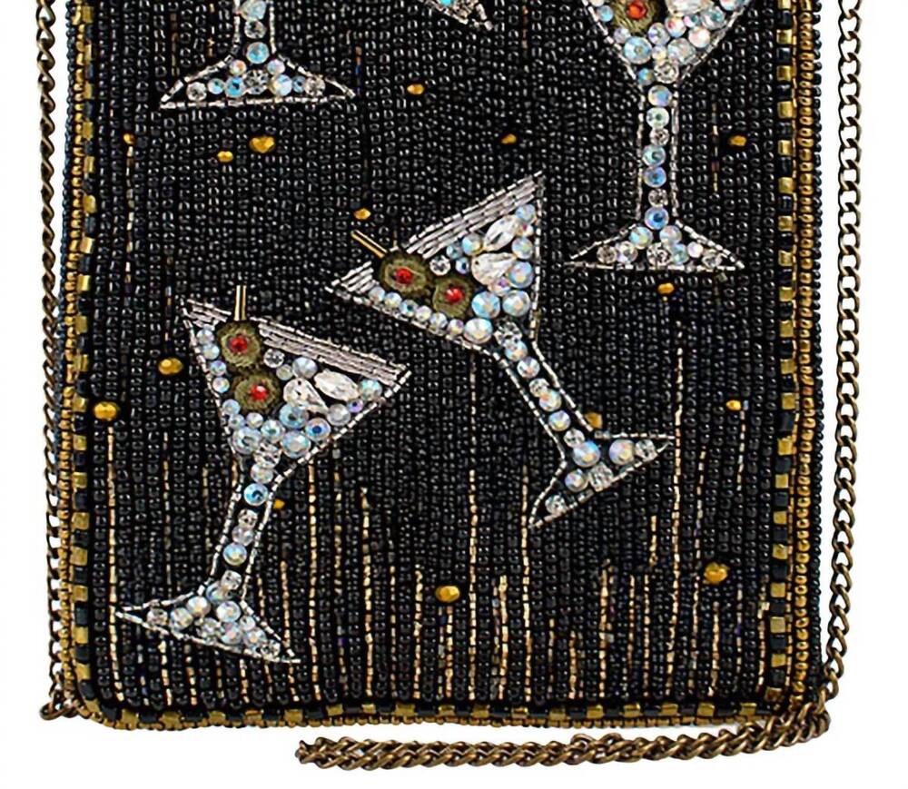NEW MARY FRANCES women's sip happens beaded martini crossbody bag in black and d